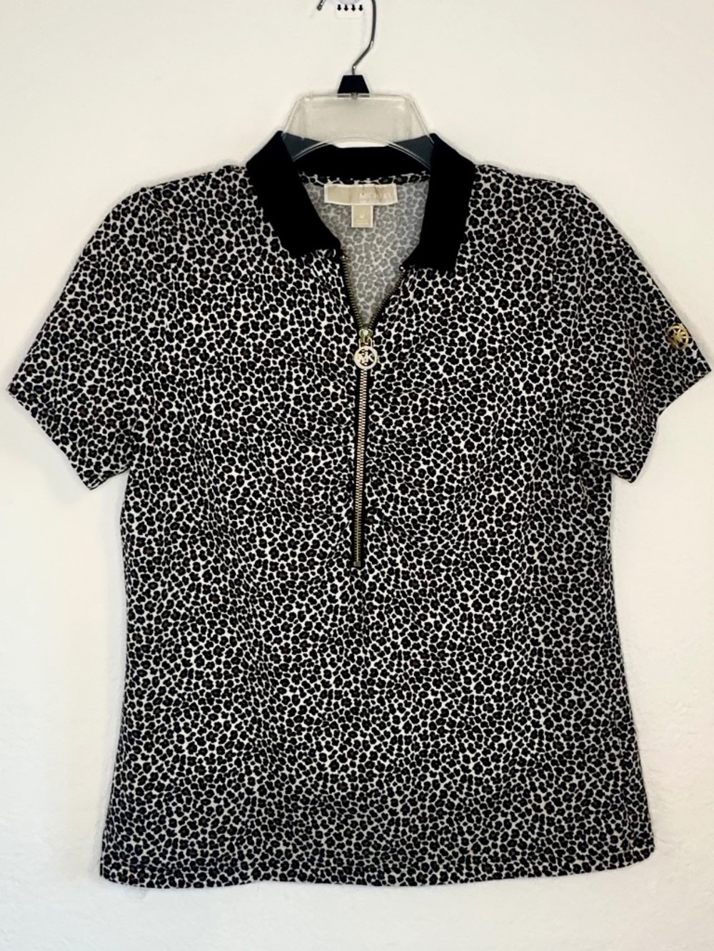 Michael Kors Woman's Leopard Print Zip Front Polo Shirt, Size M - Picture 5 of 10